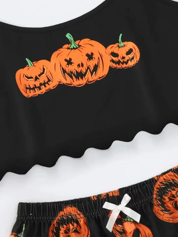 Ensemble pyjama imprimé citrouille diable d'halloween pour femmes