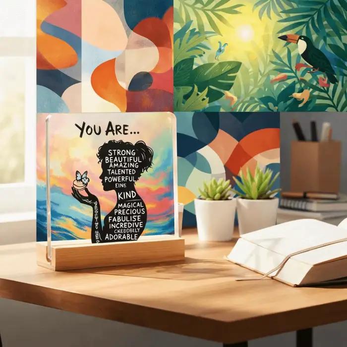 Cadeaux pour la fête des mères, artisanat, design 2D, plaque inspirante, acrylique transparent, décoration de bureau, ornements, cadeaux pour maman, décoration de bureau