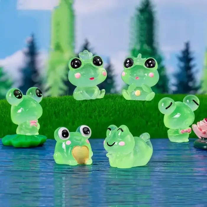 Figurines décoratives lumineuses pour jardin féerique, 6 pièces/ensemble, figurines de grenouilles miniatures, brillent la nuit, décoration pour la maison
