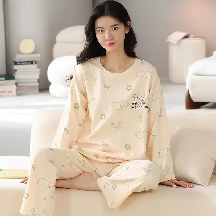 2 pièces/ensemble pyjama femme printemps et automne pantalon à manches longues dessin animé mignon peut être porté à l'extérieur de loisirs et confortable studen