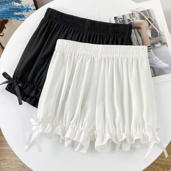 Femmes dentelle culotte courte Imitation soie à volants Bloomers Anti-exposition pantalons de sécurité Lolita Satin