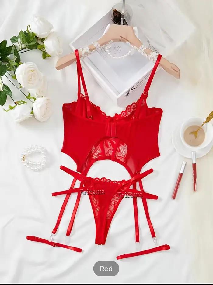 Ensemble de Lingerie jarretelles en dentelle florale avec tour de cou pour femmes
