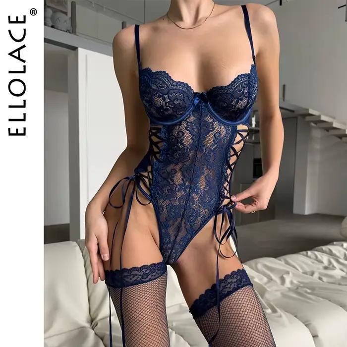 Ellolace corps fantaisie Lingerie Sexy pour attraper adulte à lacets Sissy hauts bas habitudes