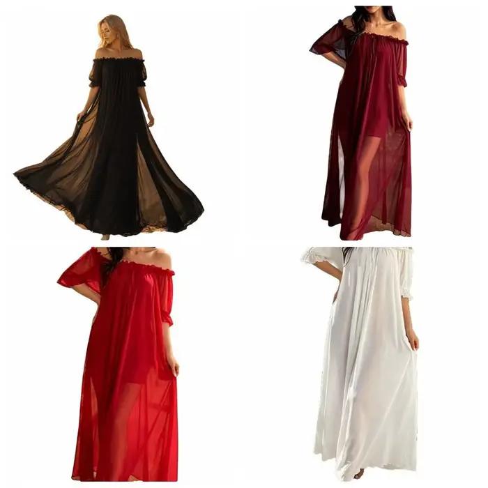 Chemise de nuit élégante transparente à épaules dénudées