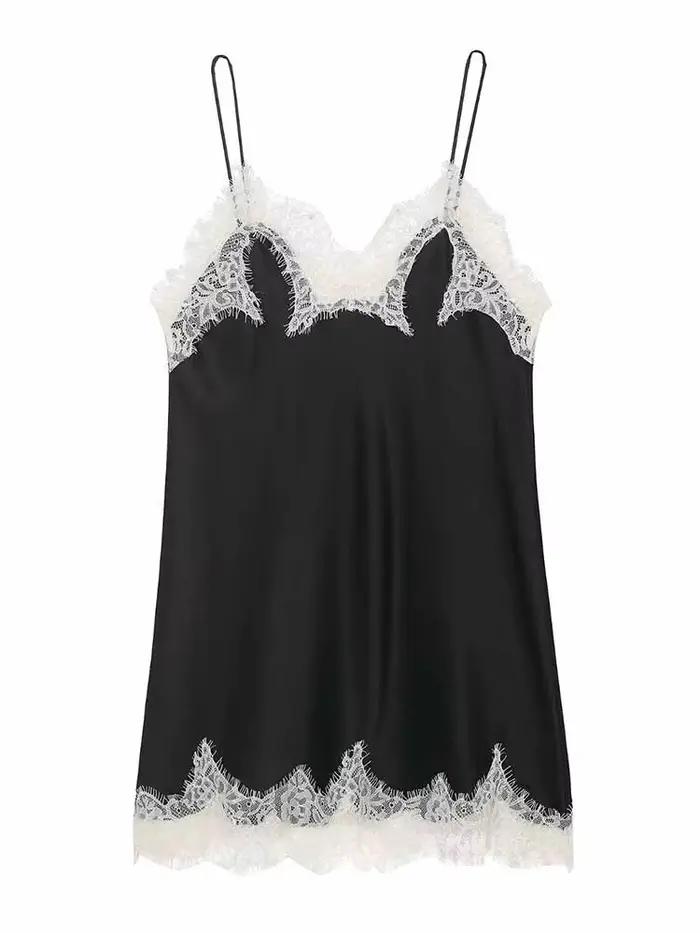 HH été femme mode Sexy sans manches dos nu dentelle décoration soie Satin Texture Camisole haut