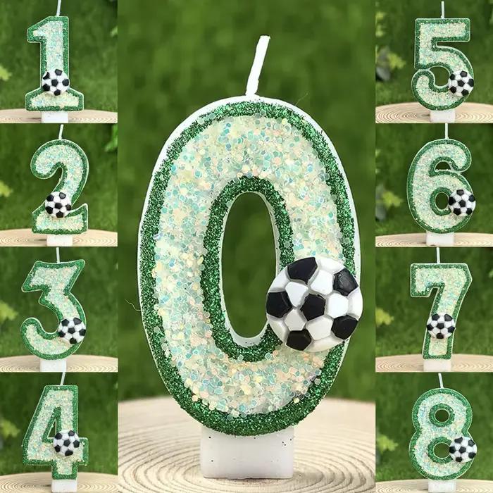 Bougies numérotées 0-9 vertes en forme de ballon de football, ensemble combinable, décoration haut de gamme pour gâteau d'anniversaire