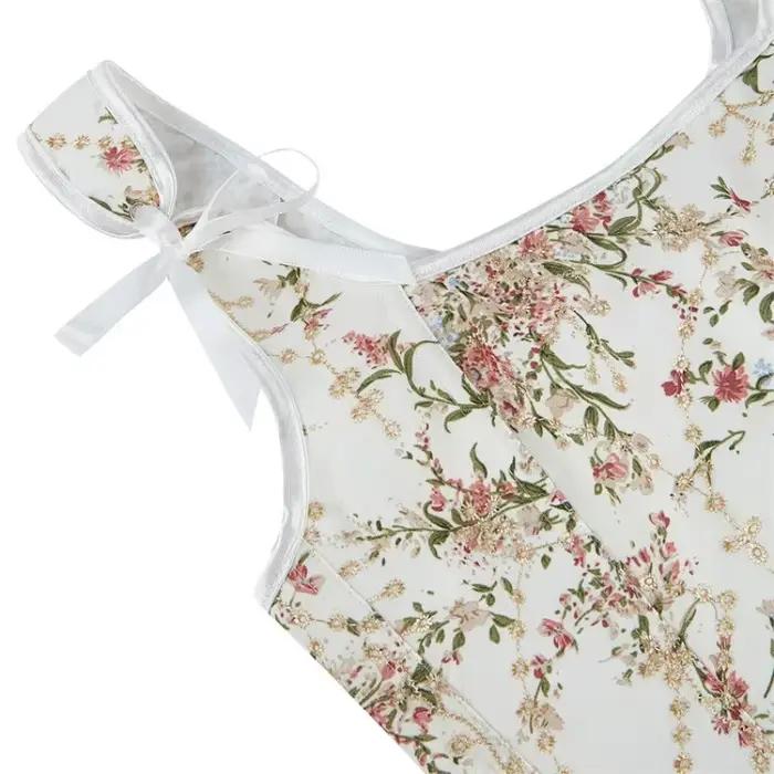 Vintage femmes surbuste Corset avec bretelles Sexy à lacets imprimé fleuri Push Up haut bustier fête Clubwear corsage Corselet Feminino