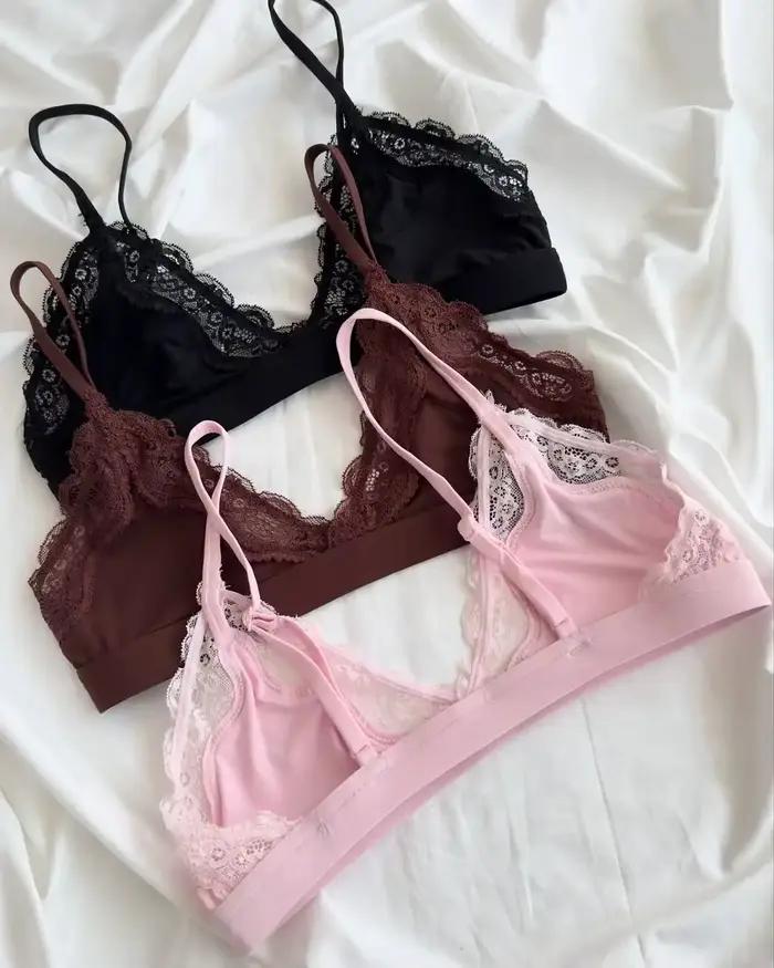 Ensemble de lingerie en dentelle à col en V pour femme