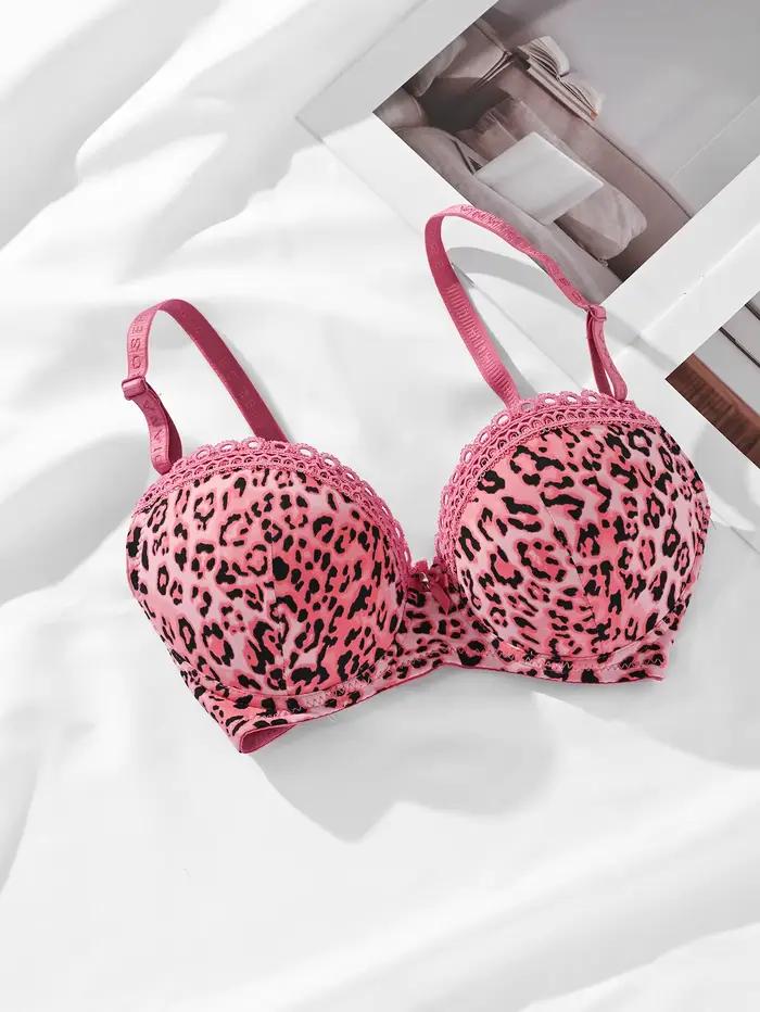 Diana-Soutien-gorge push up à imprimé léopard rose pour femme