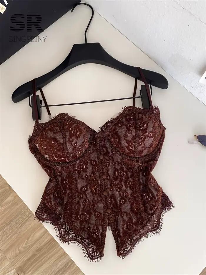 Haut Corset en Dentelle Sensuel Bleu Ciel Taille Unique Camisole Vintage pour Femmes Occasions Spéciales Nocturnes Sorties Estivales