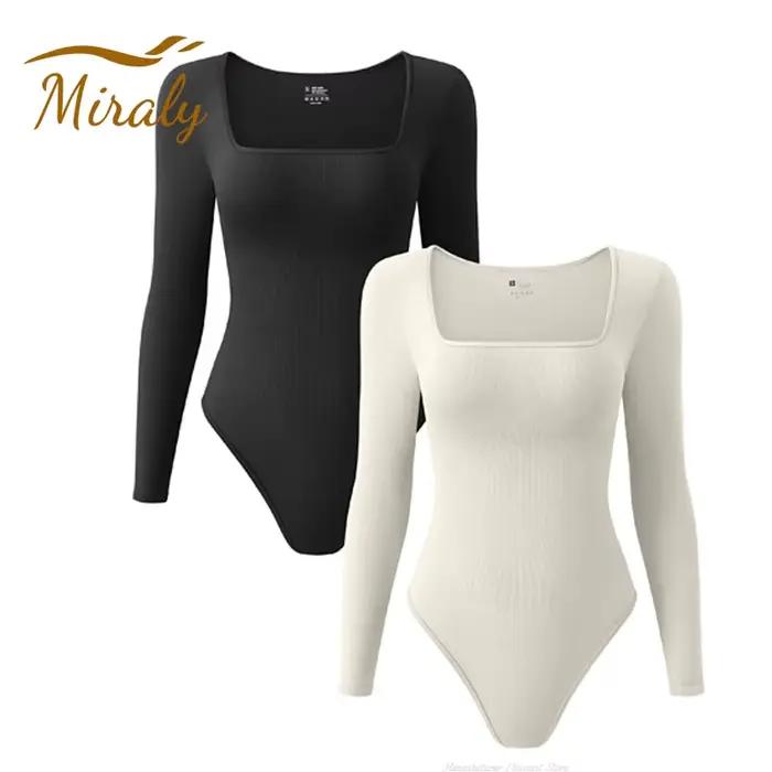 2025 nouvelles femmes automne à manches longues Body Shapewear sans couture corps sculptant Shaper ventre contrôle minceur col carré hauts