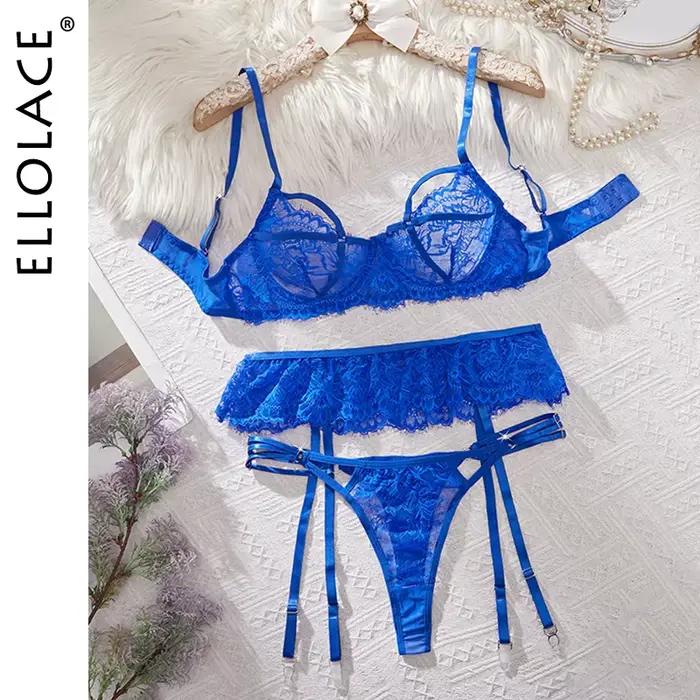 Ellolace – Ensemble de lingerie élégant pour femme, soutien-gorge séduisant, ceinture et string, 3 pièces, lien de commande exclusif France
