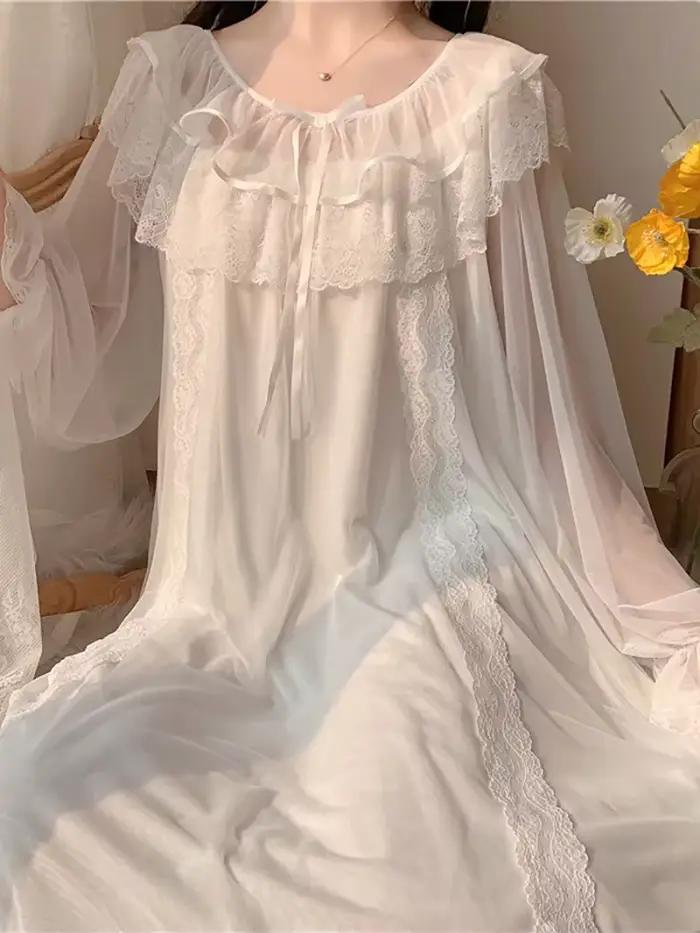 Femmes volants Vintage chemises de nuit Lolita pyjama princesse blanc dentelle maille fée robe