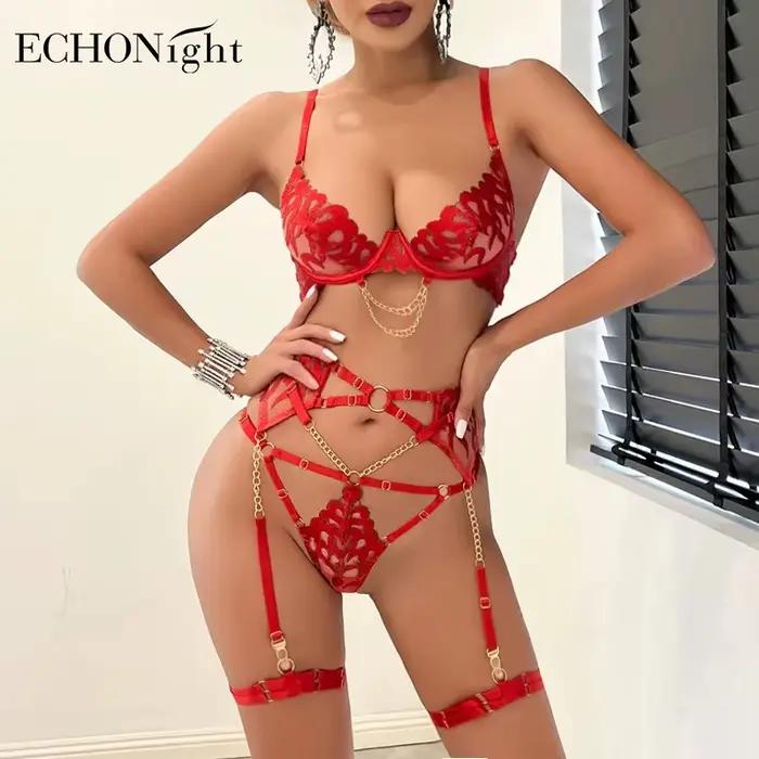 Echonight-Ensemble de sous-vêtements brésiliens en dentelle transparente