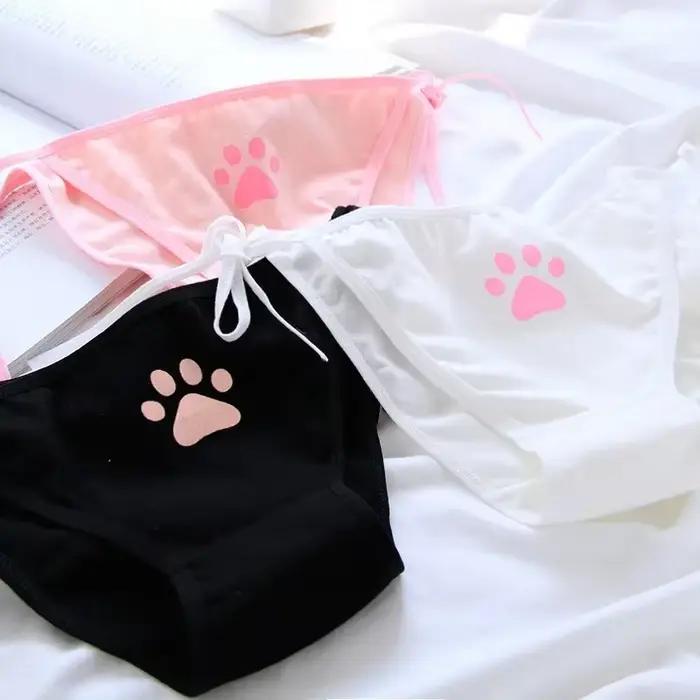 Femmes Sexy réglable pansement Lolita culotte taille basse Lingerie mignon griffe slips Animation fille Kawaii chat patte motif sous-vêtements