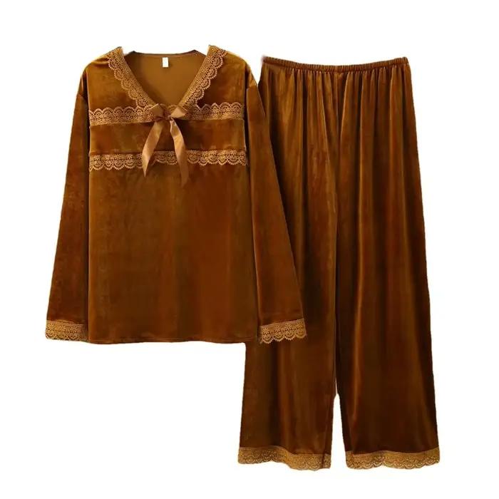 Sexy velours 2 pièces PJS ensemble vêtements de nuit féminins