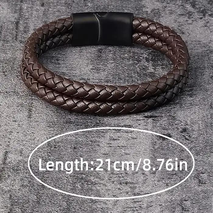Bracelet en cuir véritable tressé noir et bleu pour hommes, Double bande