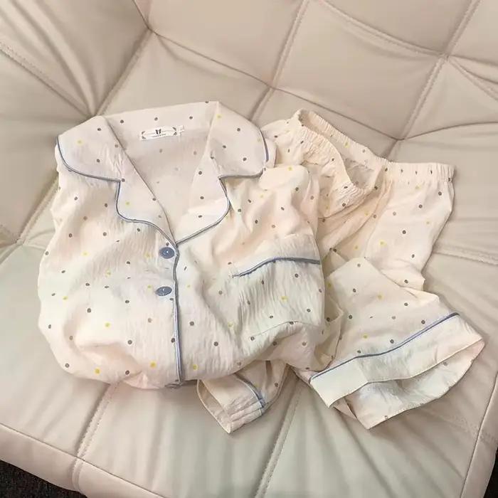 Ensemble pyjama en coton imprimé à pois pour femmes
