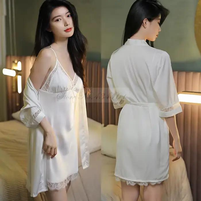 Sexy femmes rayonne Kimono peignoir blanc mariée demoiselle d'honneur Robe
