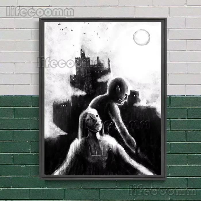 Toile d'art mural sans cadre, peinture de fantôme blanc dans la nuit, affiche d'art et décoration de maison imprimée