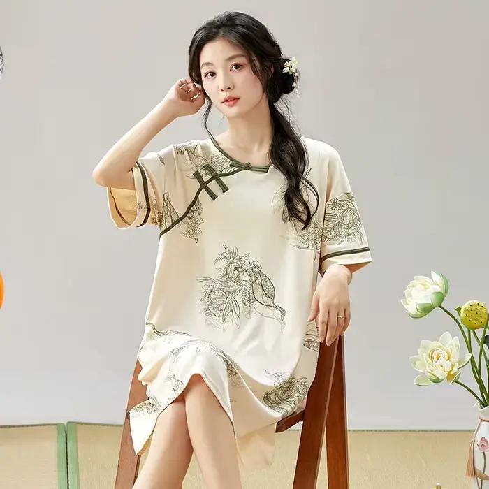 Robe de nuit imprimée vintage pour femmes