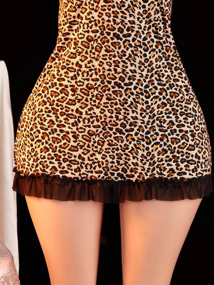 Robe de nuit en dentelle à imprimé léopard pour femmes