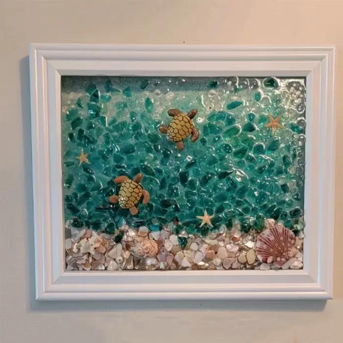 Kit d'art en verre de mer sur le thème de l'océan de septembre pour adultes, cadre Photo, opération facile, Kits d'art et d'art en mosaïque faits à la main