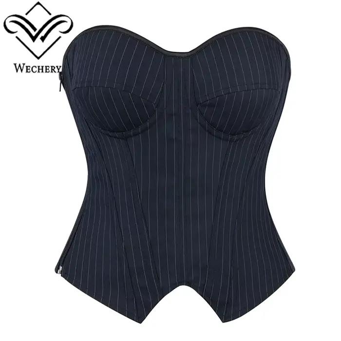Corset pour femme Wechery, à rayures, avec fermeture éclair, bustier sans bretelles, à armatures, pour cintrer la taille, façonnage du corps, bustier élégant