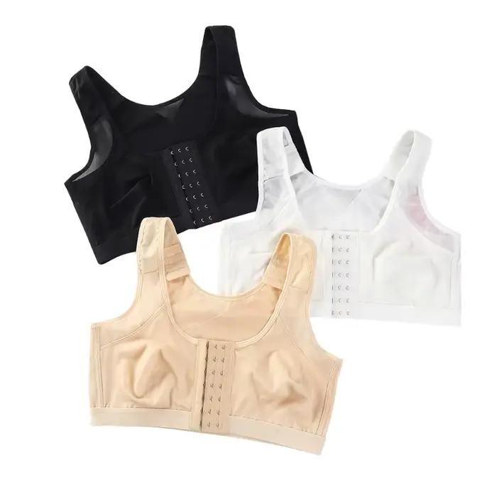 Soutien-gorger de récupération ouvert à l'avant pour femmes post-augmentation mammaire polyester sans fil trois quarts tasse tricoté avec fermeture robuste et design sportif pour tous les jours