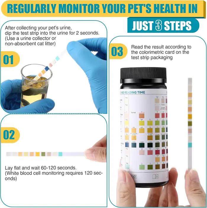 100 bandelettes de test d'urine pour animaux de compagnie, adaptées à la détection des infections urinaires chez les chats et les chiens, kit de test 10-en-1, bandelettes d'analyse urinaire multiparam
