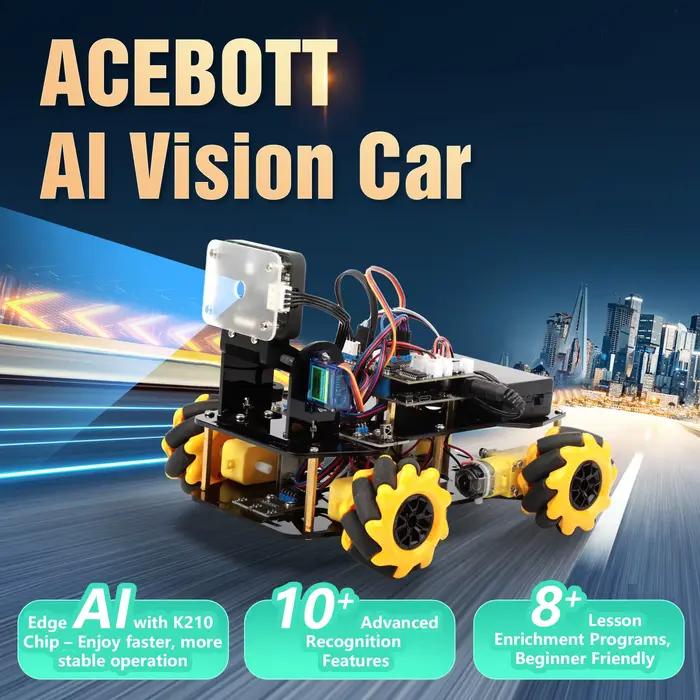 Kit de voiture robot ACEBOTT AI avec détection et suivi d'objets en temps réel pour kit de programmation robotique intelligente Arduino