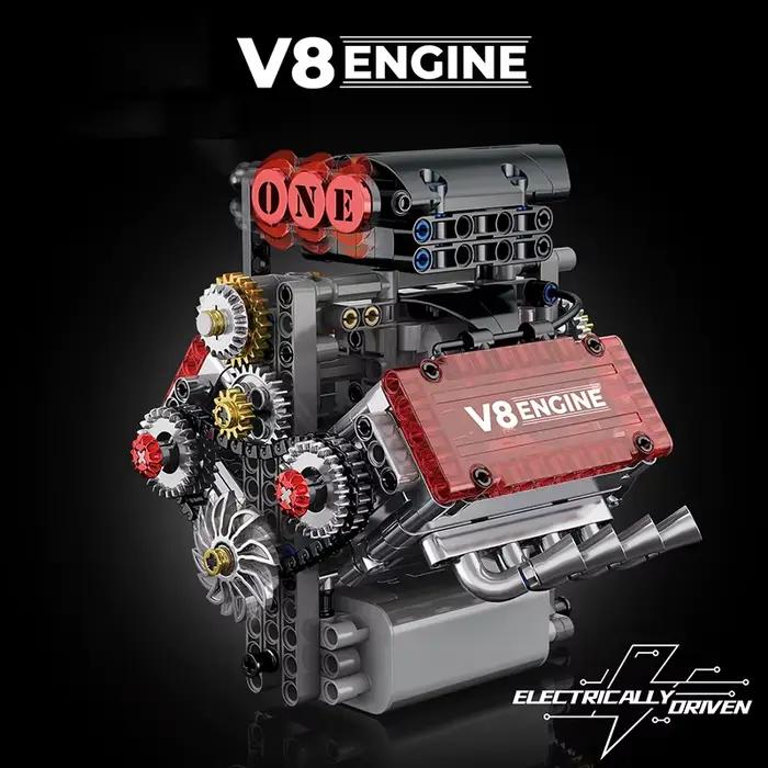 Modèle de simulation de moteur V8 en briques, blocs de construction à entraînement électrique, pièces de voiture techniques, jouets créatifs DIY, cadeaux pour adultes