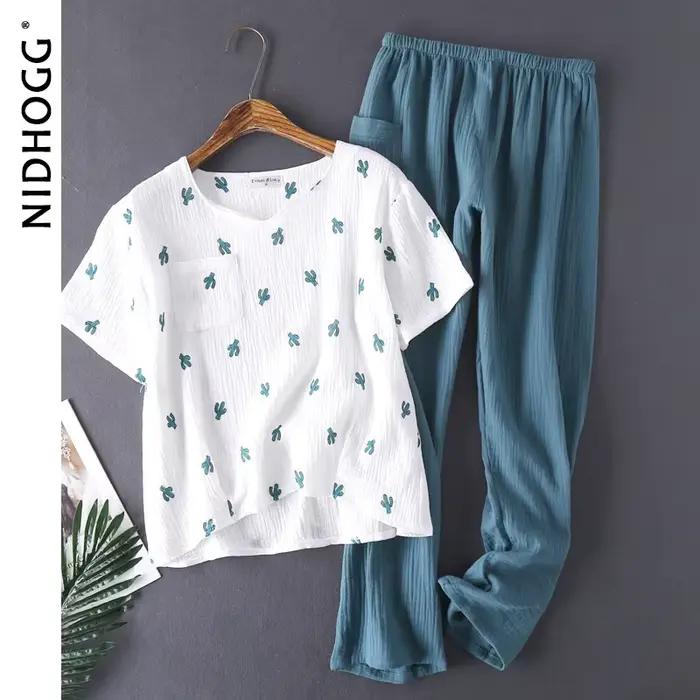 Pyjama en coton délavé à l'eau pour femme