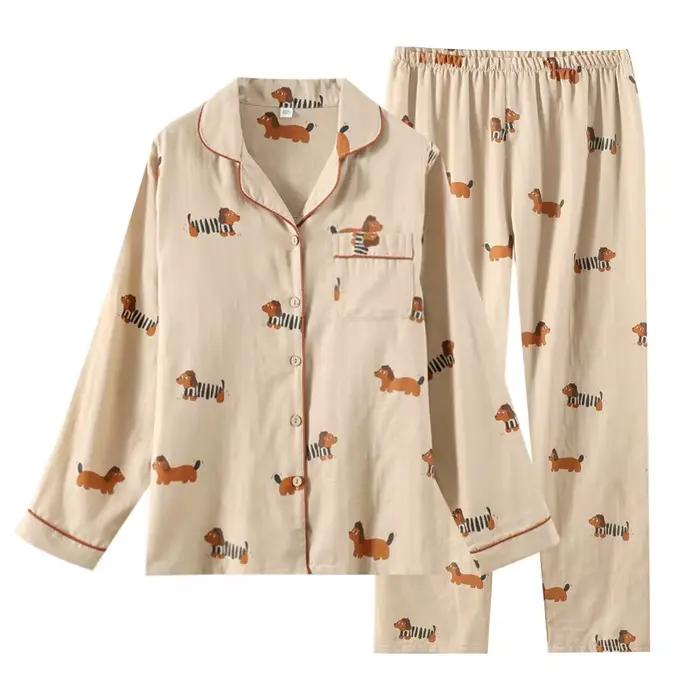 Nouvel ensemble de pyjama couple printemps-automne 2026 en gaze 100 % coton