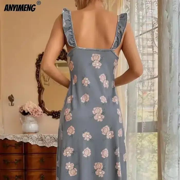 Robe de Nuit Rétro à Volants pour Femme