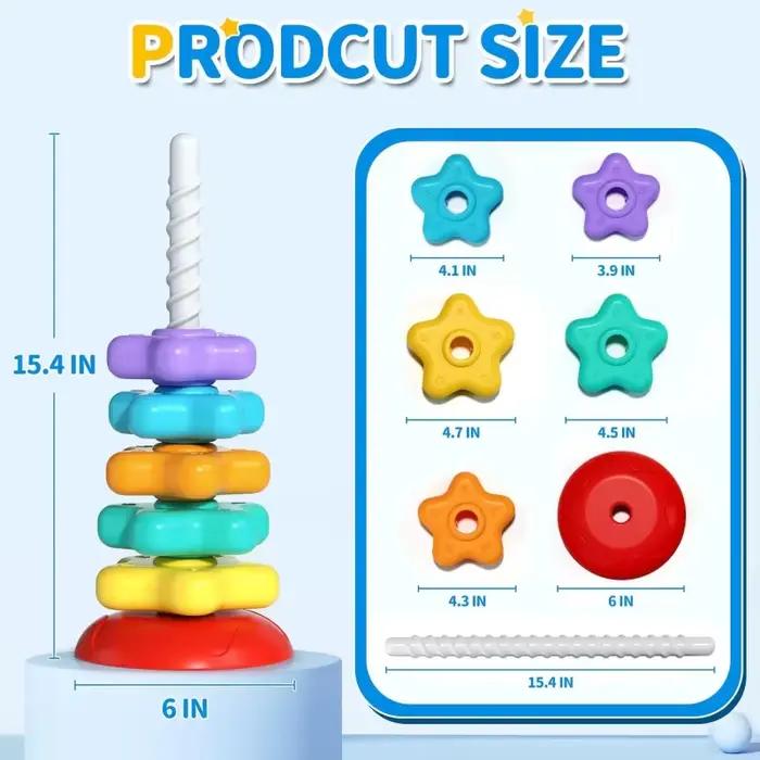Tour arc-en-ciel rotative Montessori, jouet de puzzle à empiler pour bébé, développe les capacités motrices, jeu éducatif pour enfants, tour d'empilage sensoriel