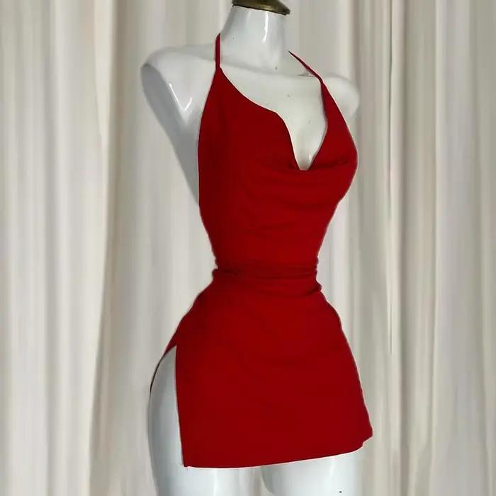 Robe de soirée dos nu à bretelles fendues