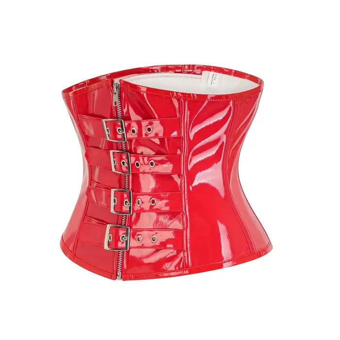 Corset Gothique Steampunk pour Femme en Cuir PU Brillant PVC