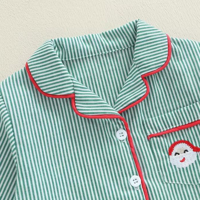 Pyjama de noël pour enfants en bas âge, chemise boutonnée à manches longues, haut et pantalon, ensemble 2 pièces, vêtements de nuit