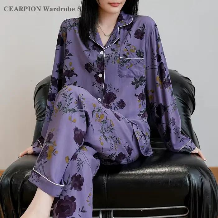 Printemps automne nouveau ensemble de pyjamas rétro imprimé vêtements de maison