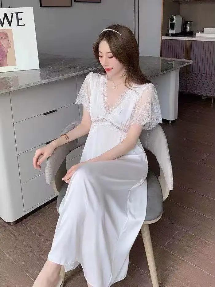 Chemise de nuit en dentelle sexy avec coussinet de poitrine amovible pour femmes occasions spéciales été