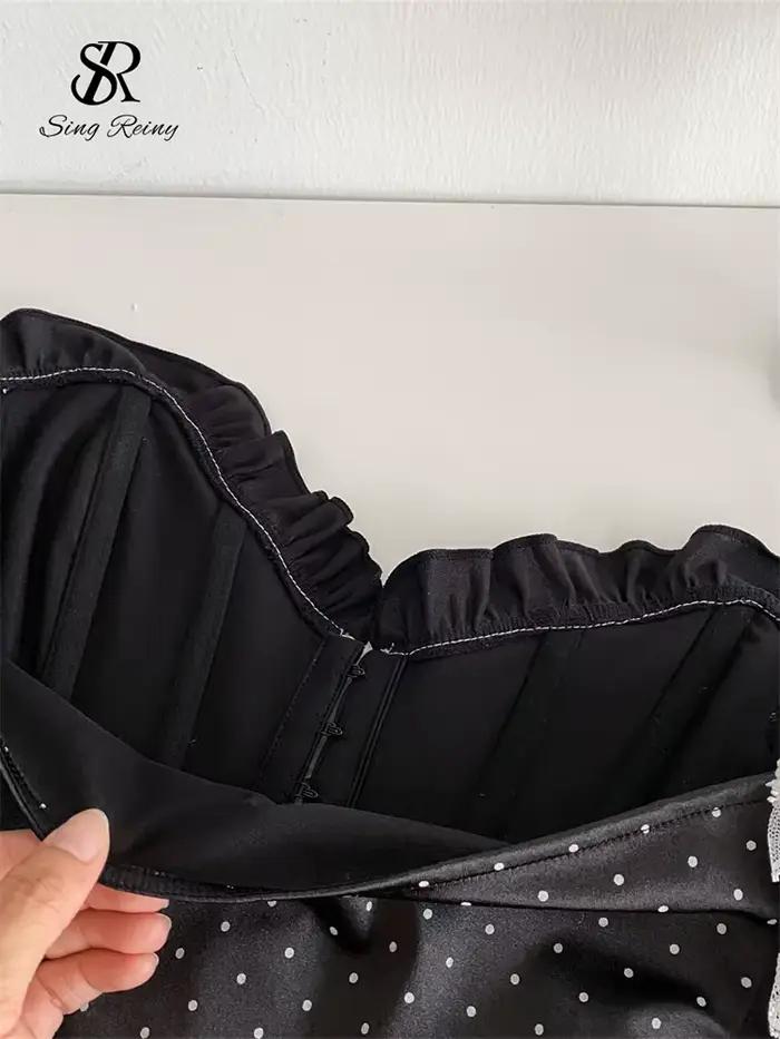 SINGREINY Vintage à pois Lingerie haut sans bretelles dentelle épissé Sexy Corset haute qualité femmes France doux Hotsweet Camisole