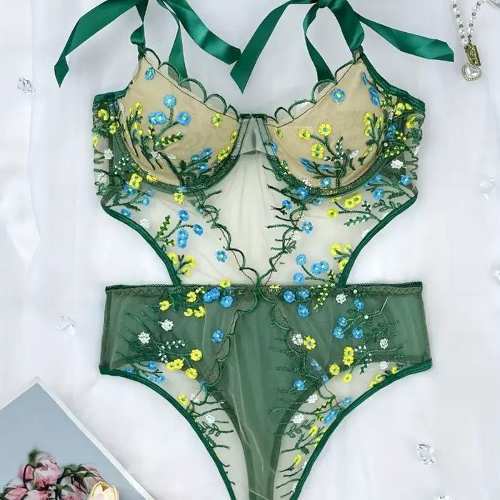 Ensemble soutien-gorge et culotte sexy avec dentelle florale pour femmes occasions spéciales lingerie Toucheart
