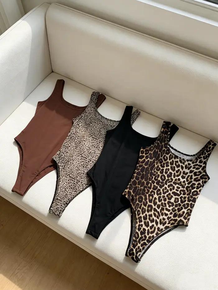 Ensemble de 4 bodys côtelés asymétriques pour femmes, décontractés, sans manches, à découpes, une pièce