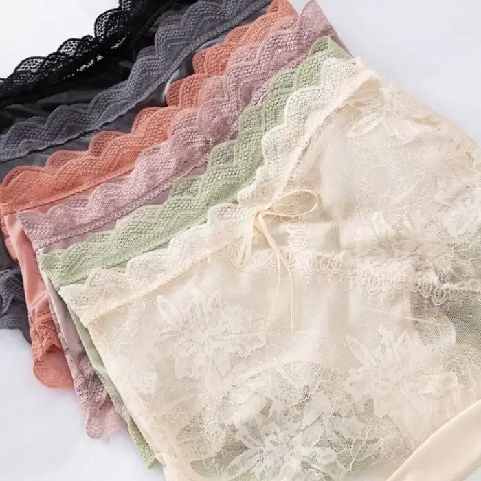 Culottes en dentelle florale transparente pour femme, sous-vêtements féminins en soie glacée avec volants fins, pour usage quotidien