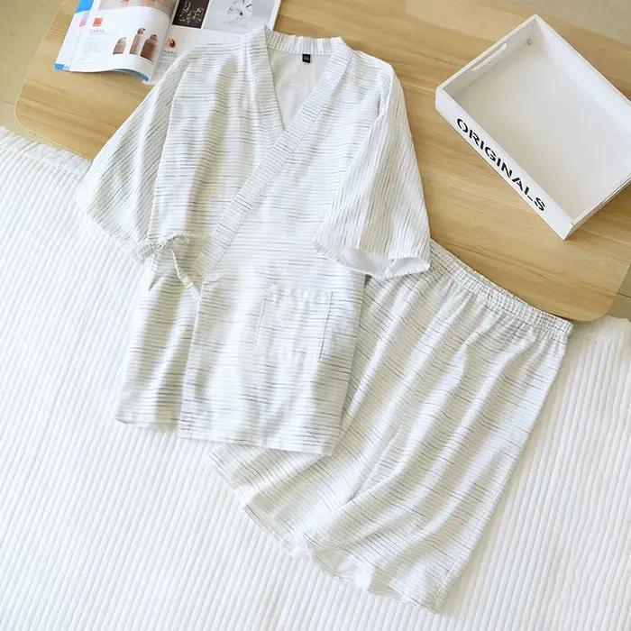 Pyjama Kimono Japonais pour Homme, en Coton, à Manches Courtes, Pantalon d'Été Simple, pour Service à Domicile
