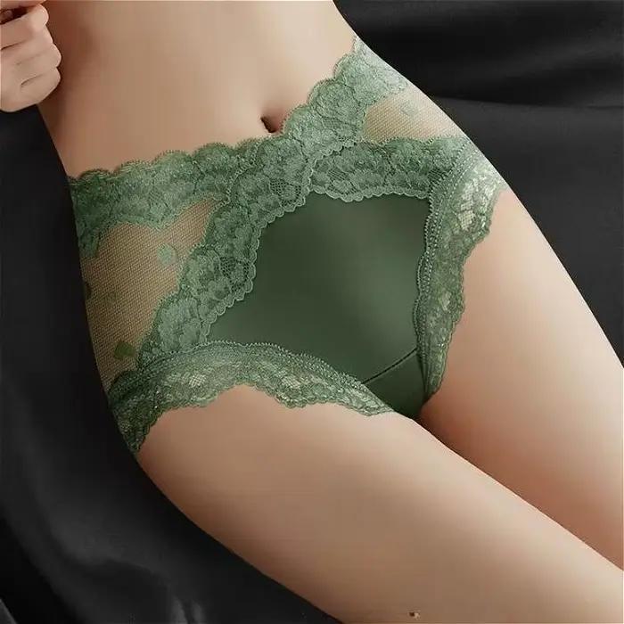Dentelle Sexy sous-vêtements femmes culottes taille haute slips transparents Ropa intérieur Femenina bout