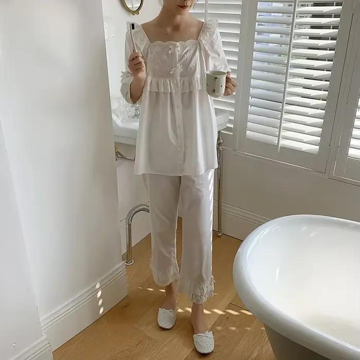 Ensemble de pyjama à col carré Lolita pour femme