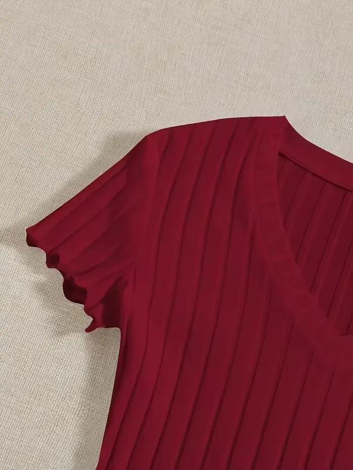 Combinaison en tricot côtelé chic pour femmes |   Haut à col en V et manches courtes |   Différentes couleurs disponibles pour l'été décontracté