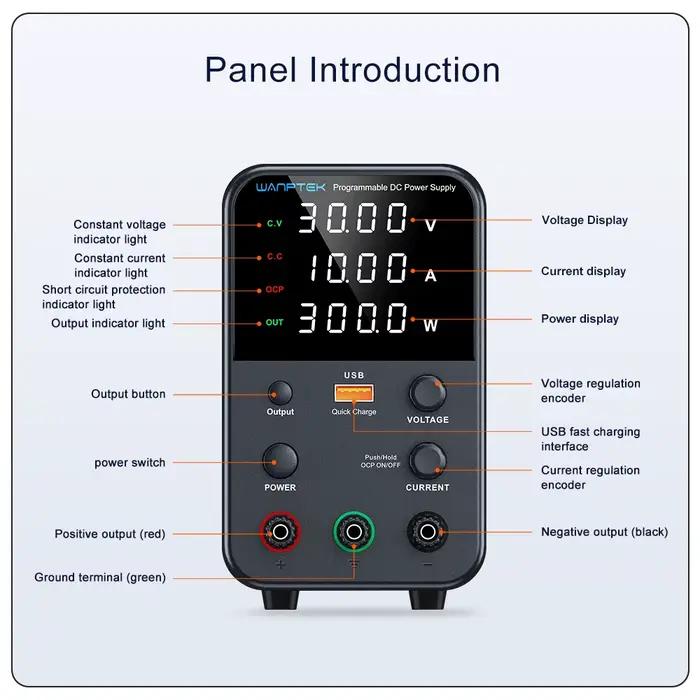 Wanptek DC alimentation de laboratoire 30V 60V 120V régulateur de tension réglable tension préréglée courant double tension d'entrée 220V/110V